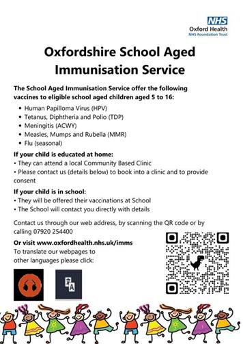  - Oxfordshire School Age Immunisation servises